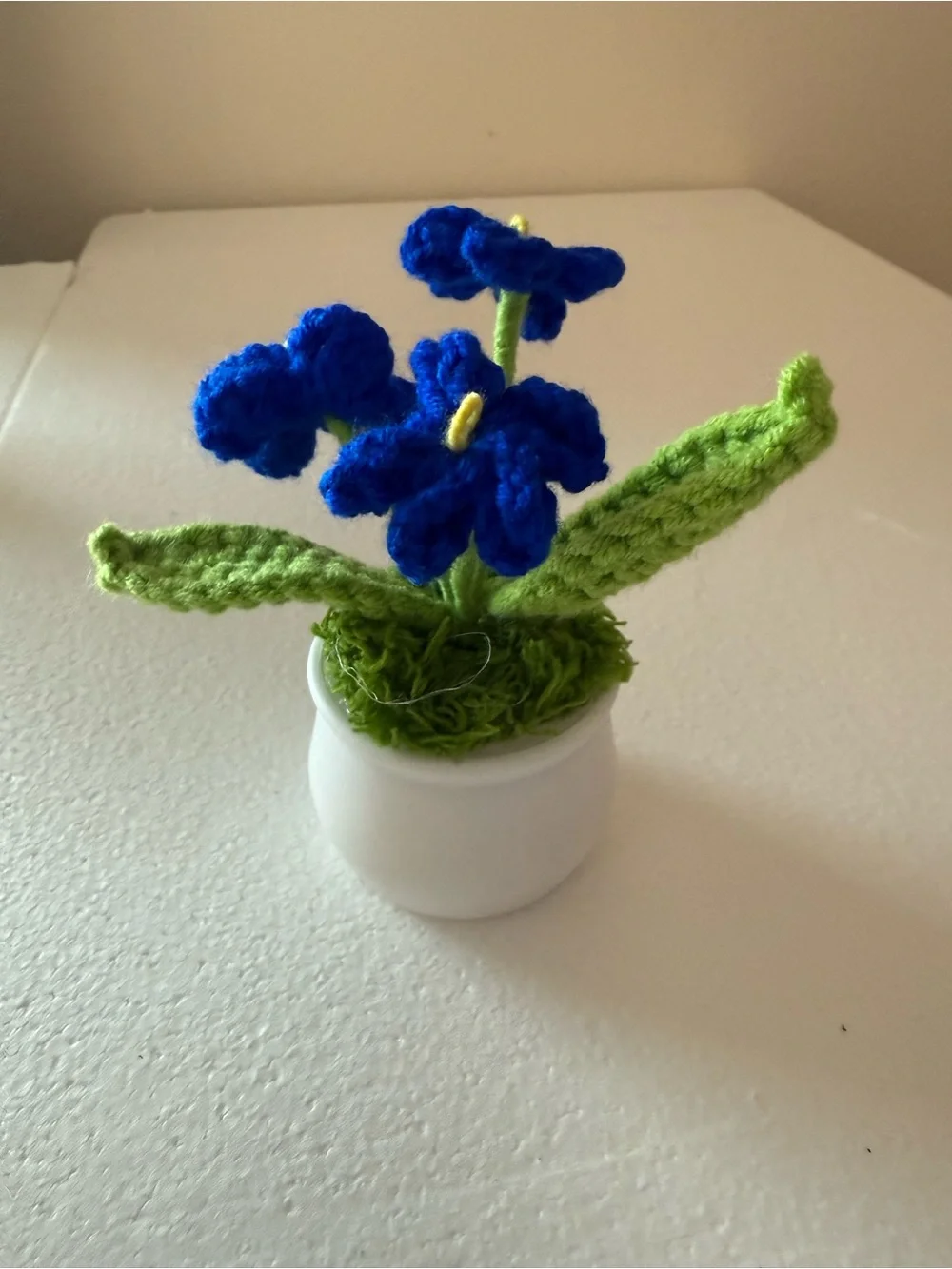 Handmade Red Crochet Rose in Green Pot - Home Accent